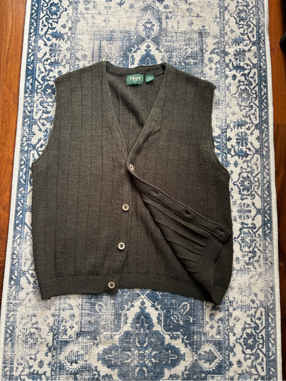 TT&CO Men's Dark Green Ribbed Button Vest